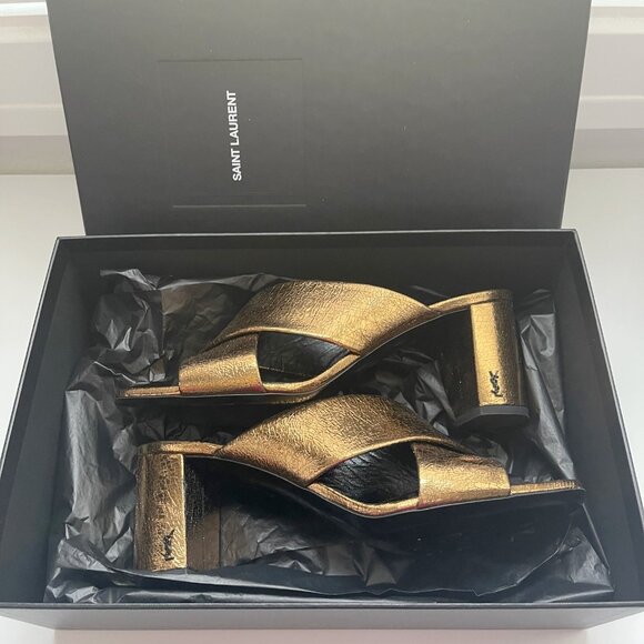 YSL Chestnut Gold Block Heel Sandal Size 40 - Picture 2 of 12